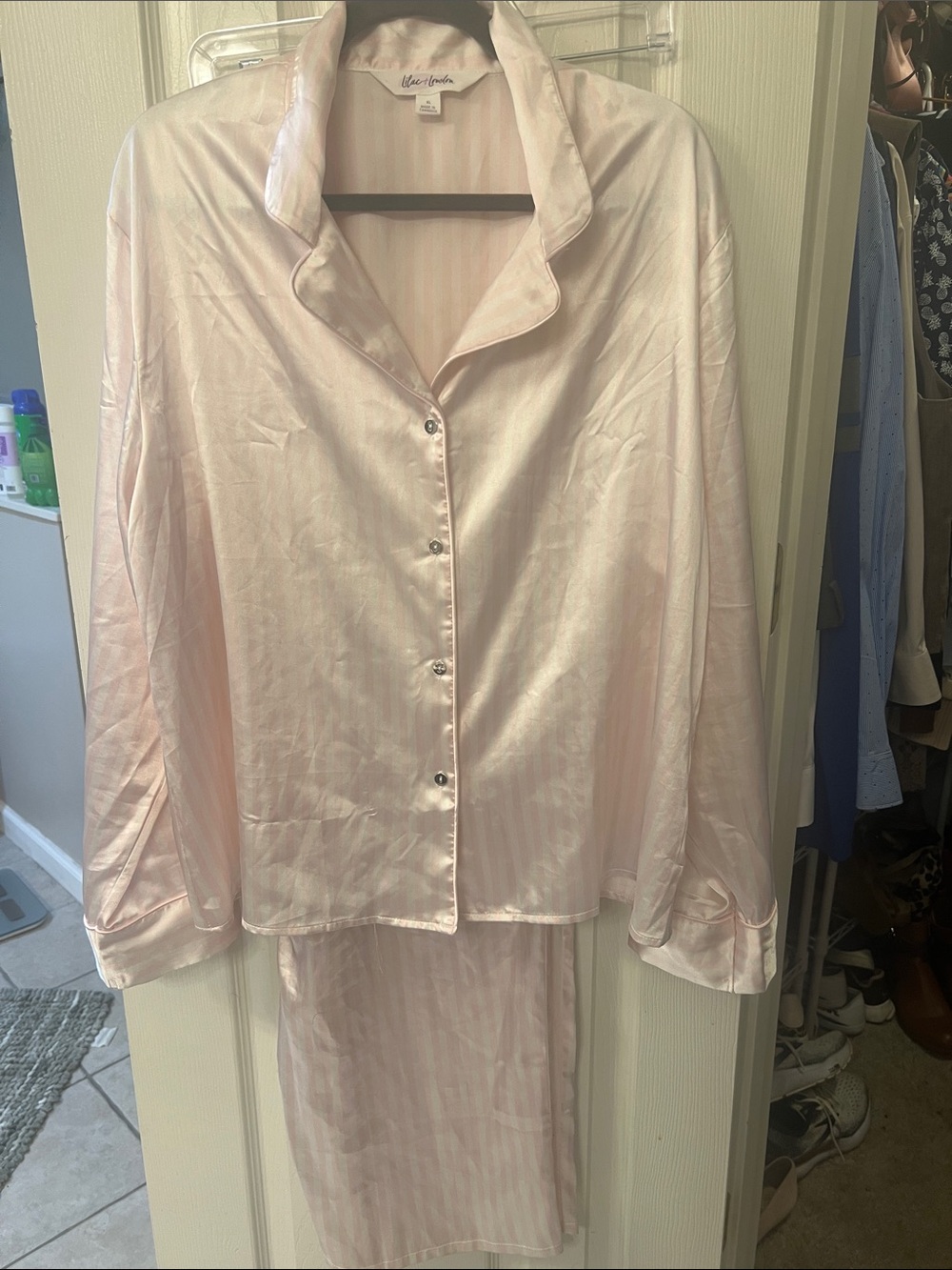 Alfani Pale Pink Satin Button-Front Pajama Set